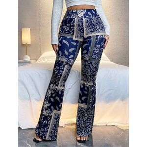 SHEIN SXY Scarf Print Flare Leg Pants Women’s Size 8-10